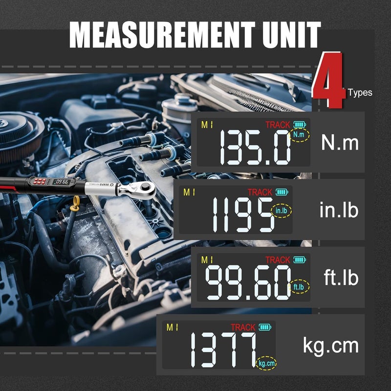 VANPO 3/8-Inch Digital Torque Wrench,1.5-99.6 Ft-Lb/2-135 Nm, ±2% Accuracy, Electronic Torque Wrench with LCD Display, Audible & Vibration Alert, Easy Battery Access,for Car & Motorcycle Maintenance - Image 5